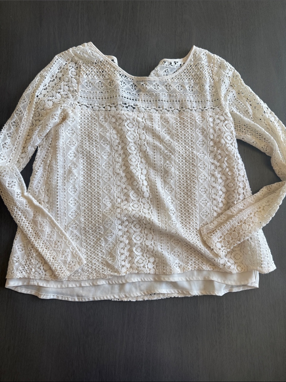 Hollister White Crochet Lace Long-Sleeve Blouse